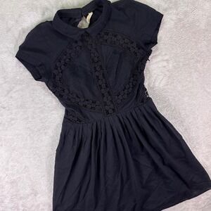 Free People Women's Black Lace Detail Fit & Flare Mini Dress Size 4 Boho